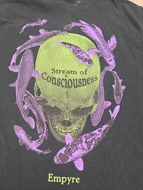 Stream of Consciousness Graphic Tee in Black with Neon Green & Purple Distressed